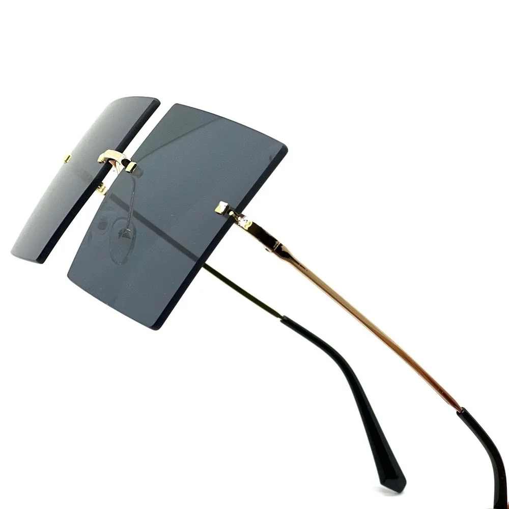 Square Sunglasses‎ Men Black Lens Rimless Large Trendy Shades Chic Lightweight